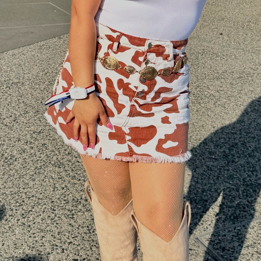 Brown and White Animal Print Casual Mini Skirt
